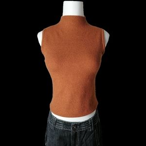 fits sz: S/M, brown turtleneck , sleeveless knitted sheath top